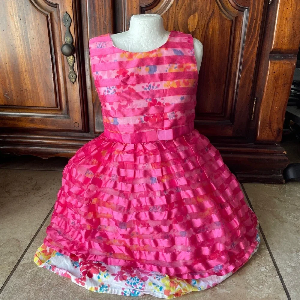 Children's Place 4T girls hot pink Party puffy‎ Dress Floral Ruffle Sleeveless